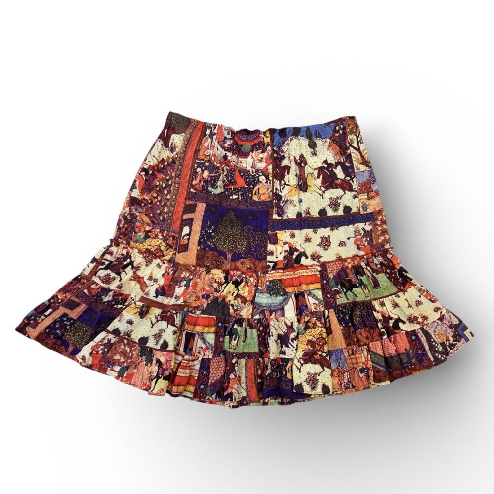 Jams World Skirt Ruffle Hem Multicolor Emperor Print Women M